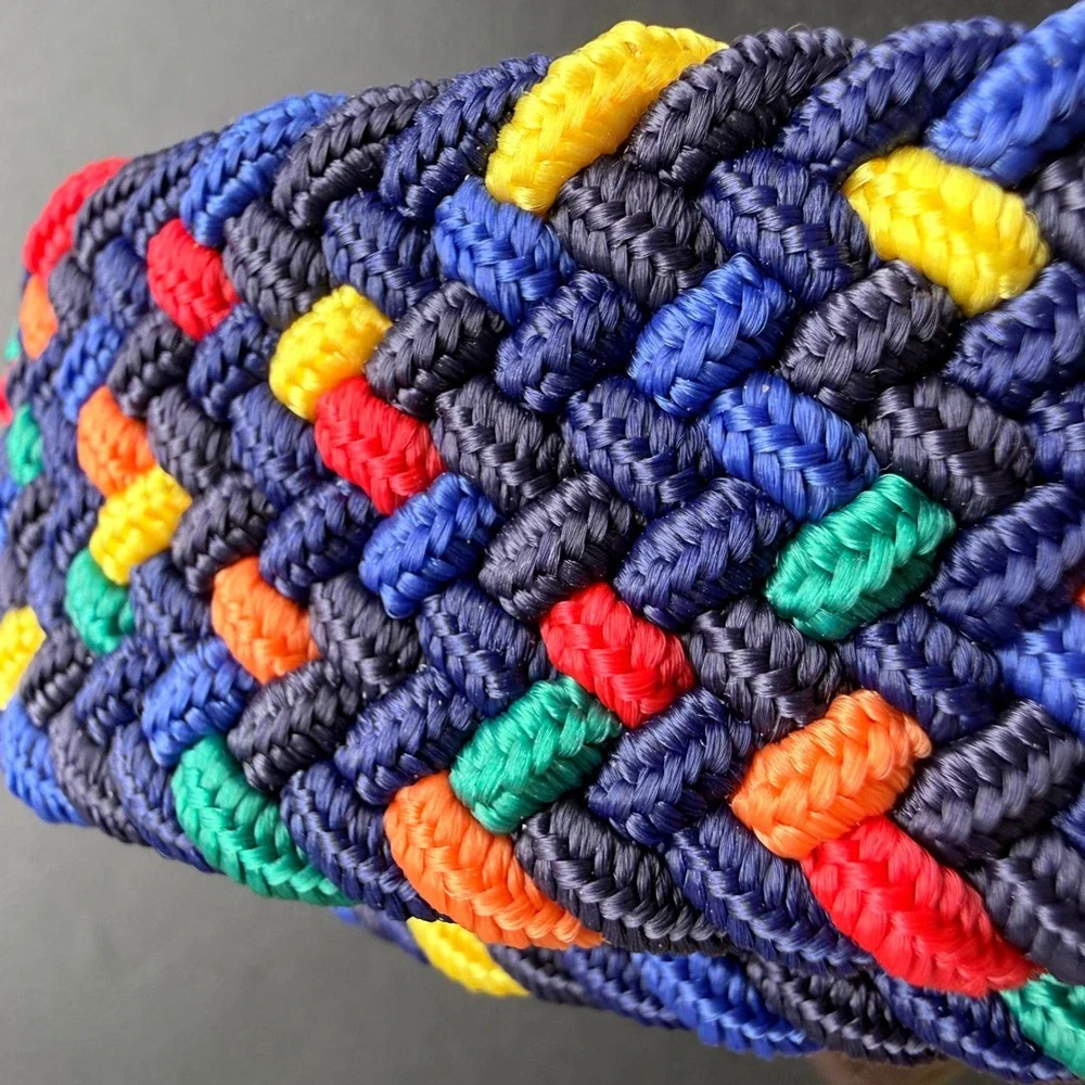 Barbour Mens Woven Stretch Belt Multicolor Navy Blue Red Yellow Green Braided